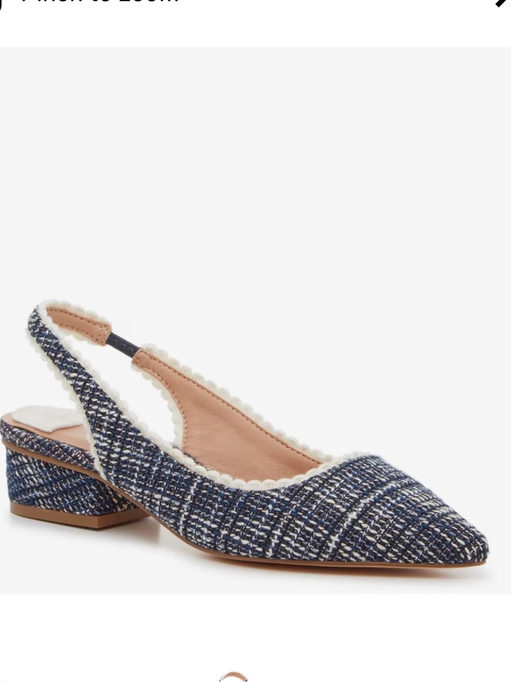 Chinese Laundry Navy Tweed Pointed Slingback Low Heel Pumps